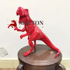 Escultura de dinosaurio de fibra de vidrio para decoración del hogar, escultura pequeña de dinosaurio rojo pintada geométricos en venta