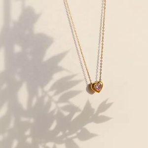 Custom Jewelry 18K Gold Plated Love Heart Pink Zirconia Pendant Dainty Necklace Stainless Steel Jewelry Wholesale - Product Image 4