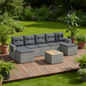 Set Divano da Giardino in Rattan Grigio 6 Posti, Arredamento da Esterno Contemporaneo Resistente alle Intemperie, Set Lounge da Patio - Product Image 2