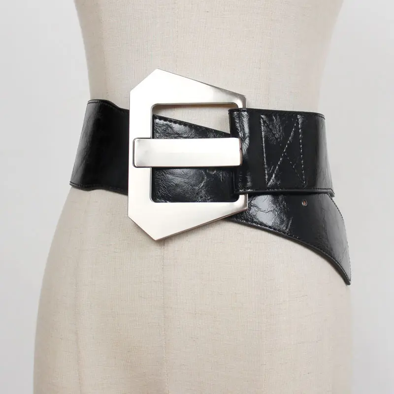 Cintura in vita da donna in ecopelle alla moda grande con fibbia in lega ampia pelle da donna