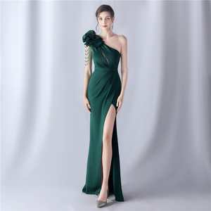 New Elegant Party Luxurious Satin Evening <strong>Gown</strong> One Shoulder Side Slit Ruffle Edge Sexy Long Length Crystal Decoration <strong>Sky</strong> <strong>Blue</strong> - Product Image 5