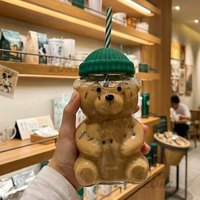 Mug à café en verre borosilicate avec couvercle en forme de chapeau et paille, motif animal 3D mignon Kawaii, pour boissons, cadeau pour la maison et le bureau, vente en gros