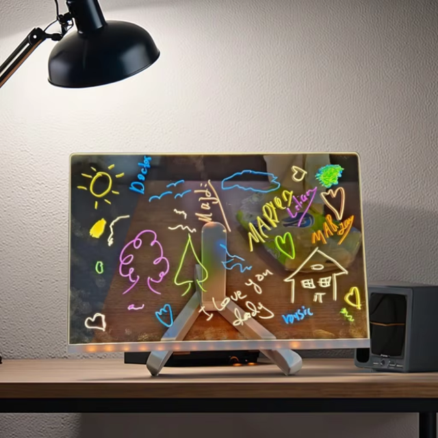 Acrylic Dry Erase Board Clear Light 11.8 X 7.9" White LED Note Board 7 Color Markers Desktop Glow Memo Rewritable Message Board