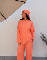 Burkini Modeste Femme en Nylon Marron à Manches Longues, Ensemble de Plage Conservateur Transbronzant