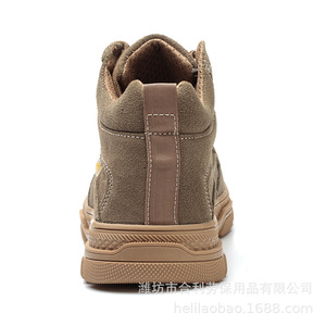 รองเท้านิรภัยหัวเหล็กสำหรับผู้ชาย สีกากี แบบผูกเชือก ป้องกันการกระแทกและการเจาะทะลุ สำหรับงานก่อสร้างและงานเชื่อม - Product Image 2