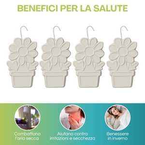 Set di 4 evaporatori d'acqua in ceramica bianca a forma di fiore per radiatori e umidificatori 10,5x3,5x16 cm - Product Image 3