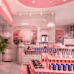 Estantes de exhibición de cosméticos personalizados de moda Rosa CIRI, estante de pared de exhibición de maquillaje para centro comercial, escaparate de cosméticos para tienda de belleza - Product Image 4