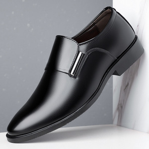 Men Genuine Leather Loafers Pointed <b>Toe</b> Slip-On Soft Rubber Outsole Wedding Dress Shoes Autumn Solid Color Business Formal Wear - Product Image 1
