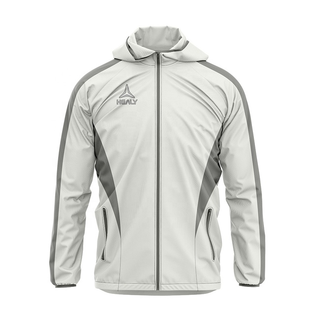 OEM Men Color Block Hooded Soft Shell Jacket Waterproof Windproof Breathable Lightweight Coat with Secure Side Pockets