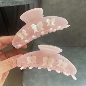 Pinces à cheveux QianJin en acétate de cellulose <span class=keywords><strong>rose</strong></span>, motif floral, style requin, luxe, pour femmes aux cheveux épais, vente en gros - Product Image 1