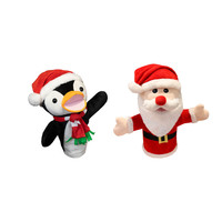 Adorable ensemble de marionnettes à main en peluche de Noël : Père Noël, Bonhomme de neige, Renne, Pingouin – Jouets en peluche de Noël