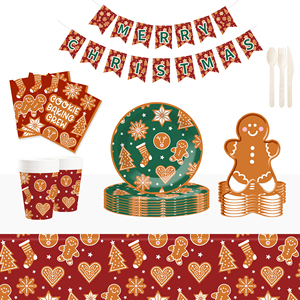 DAMAI Christmas Gingerbread Monster Themed Disposable Paper Plate and Cup Party Supplies for Christmas Event - Product Image 1
