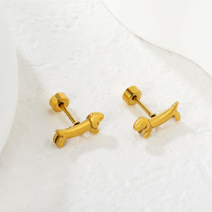 Pendientes de perro salchicha en tono dorado, de acero inoxidable, con forma de animal, a la moda, para mujer, regalo - Product Image 3
