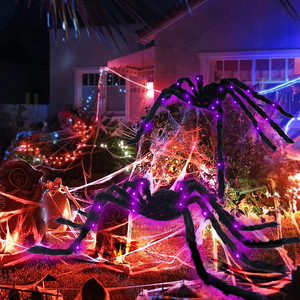 4 piedi viola LED ragno finto gigante di Halloween fuori dalla decorazione della casa illuminano ragni pelosi neri 125cm raccapriccianti per feste infestate - Product Image 2