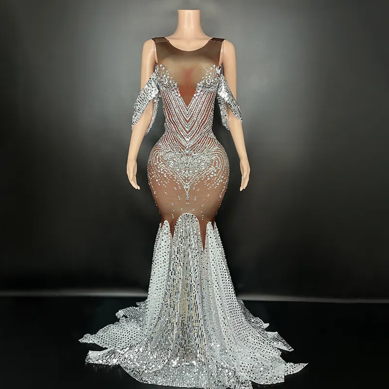 Novance Y1674-C Chic robe de soirée 2023 élégant femmes vêtements de luxe sans manches Pageant robe argent paillettes diamant