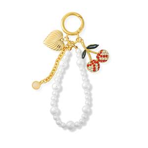 Porte-clés en forme de cerise perlée mignon et personnalisé EDGE, accessoire de sac à main en or, style sucré, breloque de sac pour femmes - Product Image 1