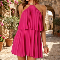 Robe plissée tricotée pour femme, longueur genou, design dos nu, couleur personnalisée, en tissu écologique respirant, sexy et tendance