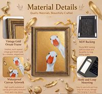 Décoration Murale Vintage Encadrée Or avec Impression d'Animaux de Ferme Fantaisistes : Oie Amusante et Canards Curieux – Échantillons OEM/ODM Prêts en Moins d'une Journée