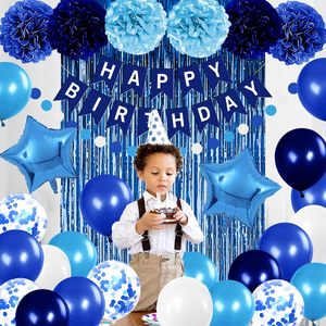 Decoraciones Azules para Fiestas de <span class=keywords><strong>Cumpleaños</strong></span> de Niños y Hombres, Pancarta de <span class=keywords><strong>Feliz</strong></span> <span class=keywords><strong>Cumpleaños</strong></span>, Globos, Pompones, Cortina de Papel Metálico, Decoraciones para Bebés - Product Image 3
