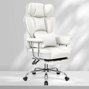 Silla de oficina ergonómica de 400 libras, silla de juego de cuero genuino blanco con respaldo alto grande y alto, reposapiés reclinable ejecutivo - Product Image 5