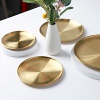 Plateau de table rond en acier inoxydable doré Plateau décoratif en forme de cercle Plateau de courtoisie décoratif Organisateur de maquillage pour bijoux