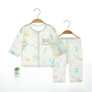 Conjunto de Verano para Bebé, Pijama de Manga Larga Delgada para Aire Acondicionado, Dos Piezas, Algodón Puro, Transpirable, Unisex - Product Image 1
