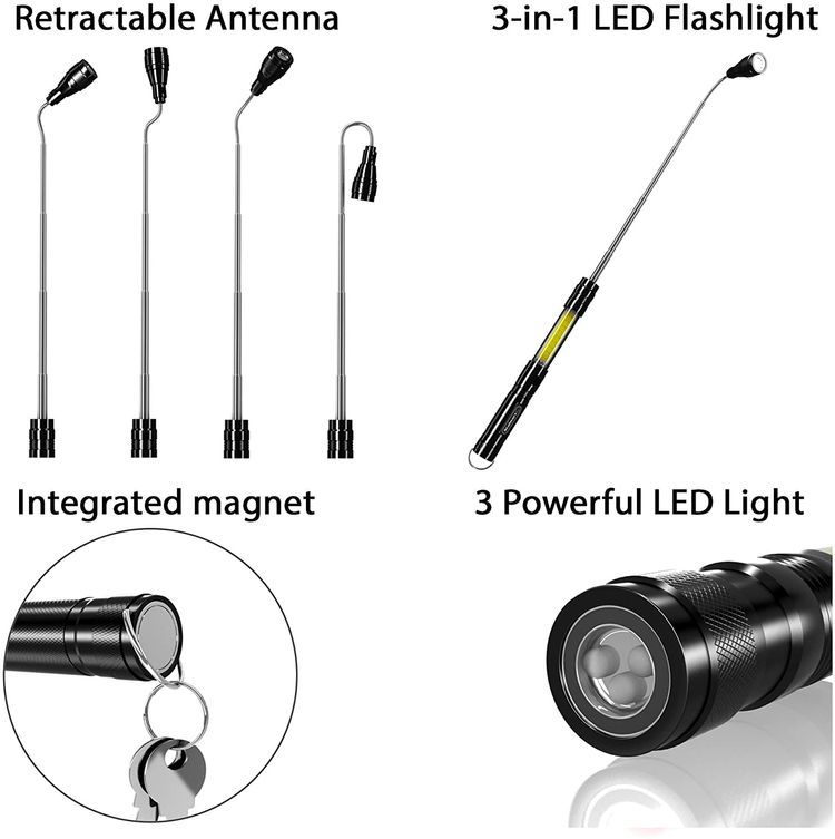 Tool Tech Lampe Torche Télescopique Magnétique Flexible 3 LED - Outil Bricolage Avec Aimants Puissants