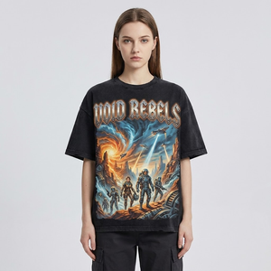 T-shirt Streetwear Oversize Personnalisé avec Motif Graphique, Délavé à l'Acide, 300 Grammes, Coton Lourd 100% Anti-Boulochage, Imprimé Vintage, Coupe Boxy Courte - Product Image 1