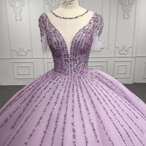 Robes de soirée élégantes pour femmes 9919, couleur pourpre, avec perles, manches courtes, col en V, dentelle, robes de bal - Product Image 2