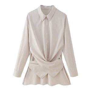 批发休闲条纹长袖女式衬衫 - Product Image 3