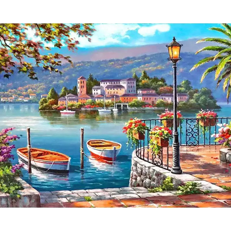 Island Villa 5d Diy Rhinestone Picture Diamond Painting AB Drill Living Room Decoration Diamond Painting Landscape