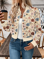 Nouvelle mode vestes à fleurs pour femmes Patchwork Crop Design Baggy col rond imprimé décoré femmes vestes à manches longues