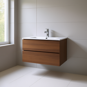 Modern 30 in Walnut Wall Mounted Bathroom Vanity with Drawers <b>Rectangle</b> Dark Finish No <b>Mirror</b> Included - Product Image 2