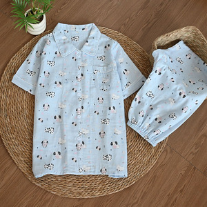 Klassisches & Zeitloses Damen-Pyjama-Set mit Niedlichem Cartoon-Hundemuster Weicher Atmungsaktiver Stoff 100% Baumwolle Damen-Schlafanzug - Product Image 2