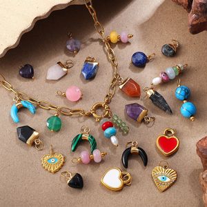 Colgantes de Corazón de Piedra Natural Coloridos DIY con Temática de Playa y Océano, Chapados en Oro de 18K, Aleación de Zinc, Accesorios de Joyería Unisex - Product Image 1