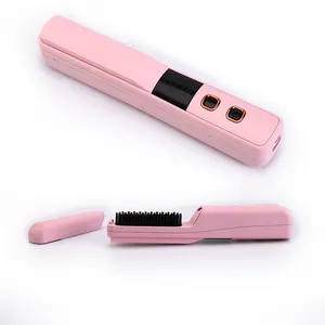 Wireless Mini Electric USB Cordless Rechargeable battery Hair Brush comb Straightener