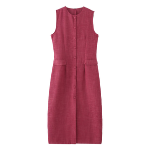 Robe boutonnée élégante et amincissante MYST&ZA pour femme, style vintage, mi-longue, unie, écologique, nouvelle collection printemps, tissée, taille naturelle - Product Image 1