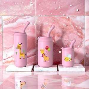 2025新款无双酚a定制硅胶婴儿杯简单直管吸管杯，带印花图案硅胶婴儿吸管杯盖 - Product Image 2