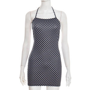Viviblook J26DS002 Vestido de verano para mujer, vestido sexy de lunares con cuello halter y espalda descubierta, minivestido informal para fiesta - Product Image 3