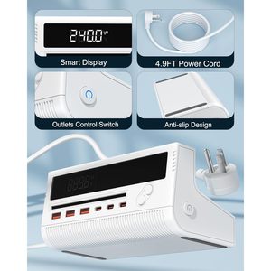 Regleta de alimentación USB 10 en 1 de 100W y 1.5m, estación de carga de escritorio con 4 tomas de CA y 6 puertos USB, color blanco - Product Image 6