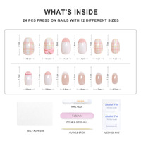 Faux ongles Nailway, design mignon, forme ovale courte, couleur rose, pointe française, matériau PMMA, ongles artificiels brillants, ongles de doigt artificiels