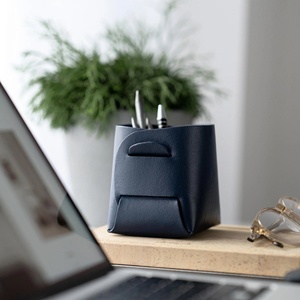 Boshiho Leather Pen Pot Office <b>Desk</b> Pen Holder Foldable Storage Tray Makeup Brush Basket Box Pouch - Product Image 3