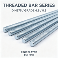 Barre filetée droite en acier au carbone DIN975, entièrement filetée, zinguée, grade 4.8/8.8, taille M3-M48, garantie 3 ans