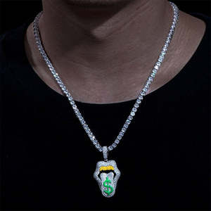 Colgante de circonia cúbica para hombre, Micro pavé 5A, CZ, Hip Hop, brillo en la oscuridad, esmalte de dólar, labio - Product Image 5