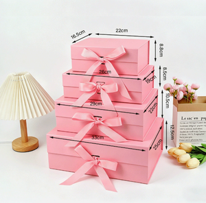 One Piece <b>Folder</b> Magnetic Paper <b>Box</b> Rigid Gift <b>Box</b> Rectangle Ivory Board Satin Ribbon Pink Blue White High-End Craft Packaging - Product Image 6