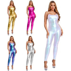 Combinaison Métallique Femme Col Rond Longue Brillante pour Gymnastique, Spectacles et Danse – Personnalisable - Product Image 1