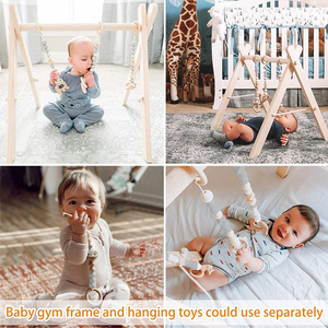 Tapis d'éveil pliable en bois Montessori avec jouets suspendus pour bébés et enfants, idéal pour l'éveil précoce des garçons et des filles - Product Image 2