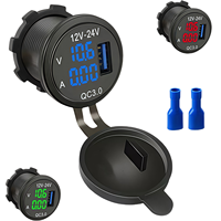 Voltmeter Ammeter Digital LED 12V-24V dengan Soket Port USB, Monitor Arus Tegangan Baterai Mobil, Meter Volt Amp RV Kapal Laut