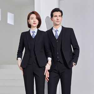 Red Unisex Business Suit Slim Fit Polyester Solid Color Workwear Uniform - Product Image 4