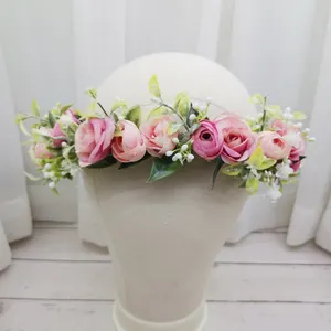 Chaplet floral coroa de noiva rosa floral guirlanda faixa de cabelo para mulheres acessórios de cabelo coroas de casamento gregas